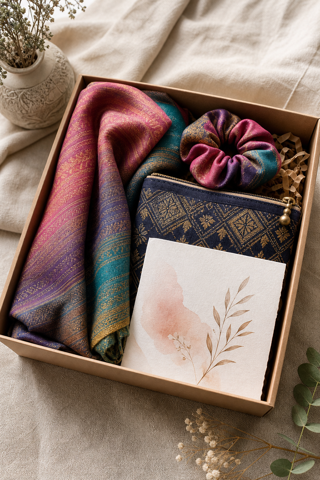 Concept scarf, scrunchie and pouch gift bundle
